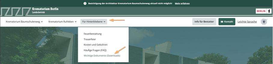 Ein Screenshot wo man sehen kann wie man zu den wichtigen Dokumengen (Downloads) kommt