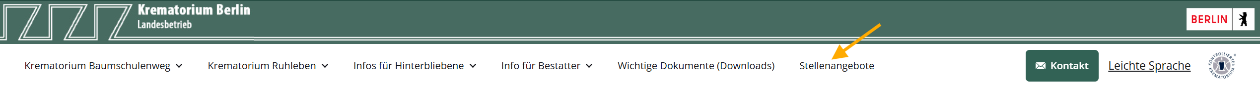 Ein Screenshot von der Kopfzeile mit einem Pfeil auf Stellenangebote